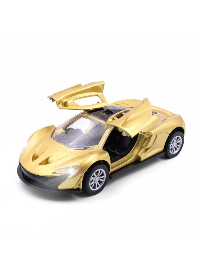 Chanak Chanak Premium Metal Die-Cast Sports Racer Car, Metal Car with Realistic Engine Sound, LED Lights, Open & Close Doors, Pull Back Car Zinc Alloy for Kids Above 3 Years, BIS Approved (Gold) - Image 1