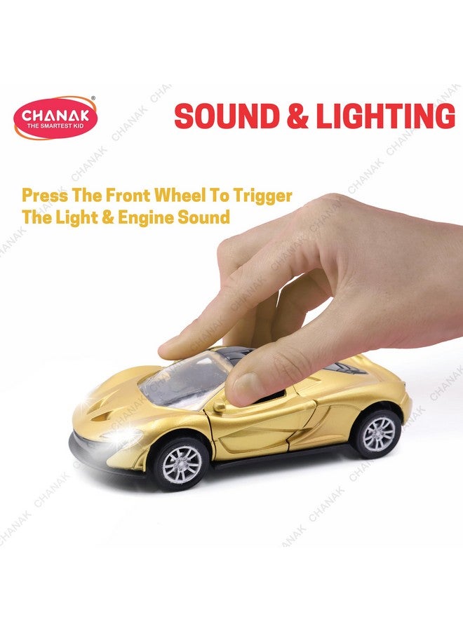 Chanak Chanak Premium Metal Die-Cast Sports Racer Car, Metal Car with Realistic Engine Sound, LED Lights, Open & Close Doors, Pull Back Car Zinc Alloy for Kids Above 3 Years, BIS Approved (Gold) - Image 4