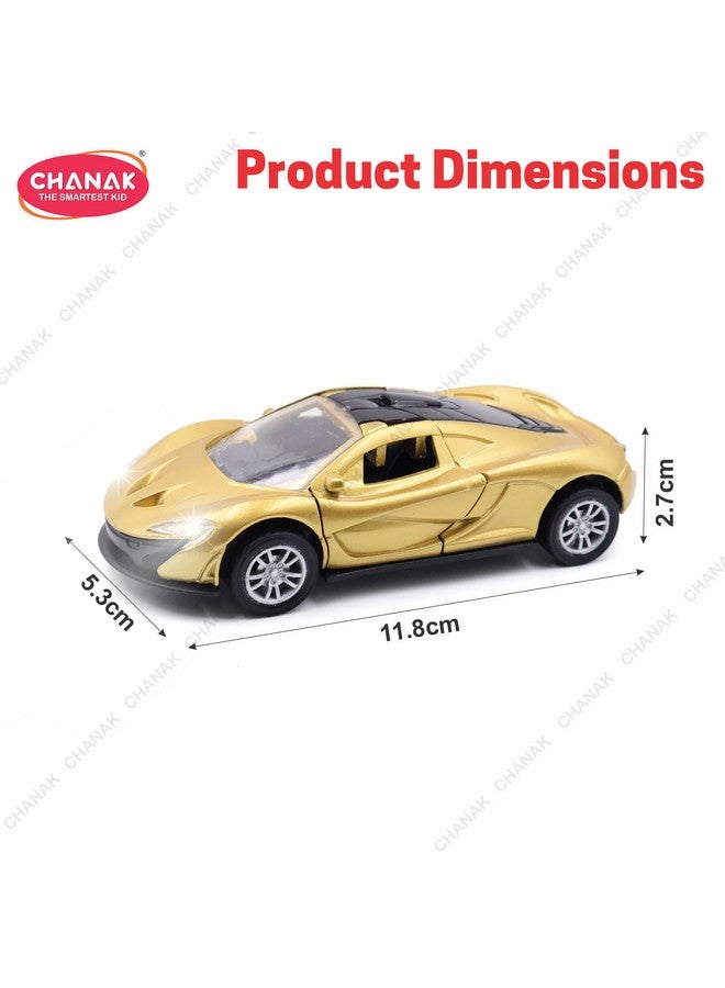 Chanak Chanak Premium Metal Die-Cast Sports Racer Car, Metal Car with Realistic Engine Sound, LED Lights, Open & Close Doors, Pull Back Car Zinc Alloy for Kids Above 3 Years, BIS Approved (Gold) - Image 2