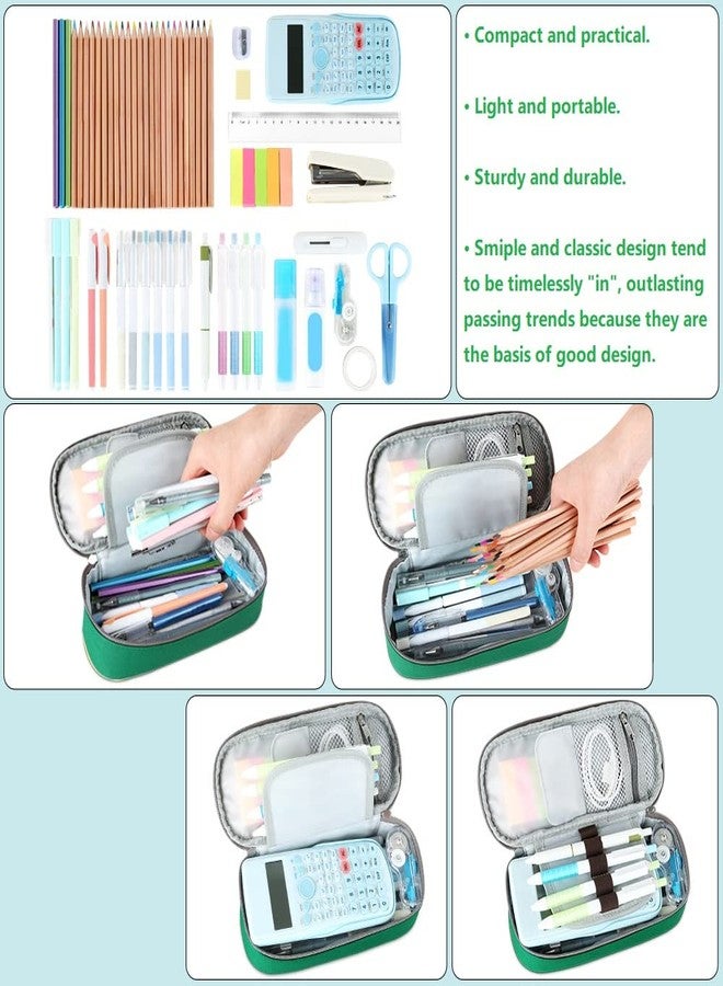 Homecube Pencil Case Oxford Fabric Waterproof Pencil Bag Make-up Pen Pouch Durable Stationery Bag Pen Holder for Man & Women, Grey lining-Green - Image 2