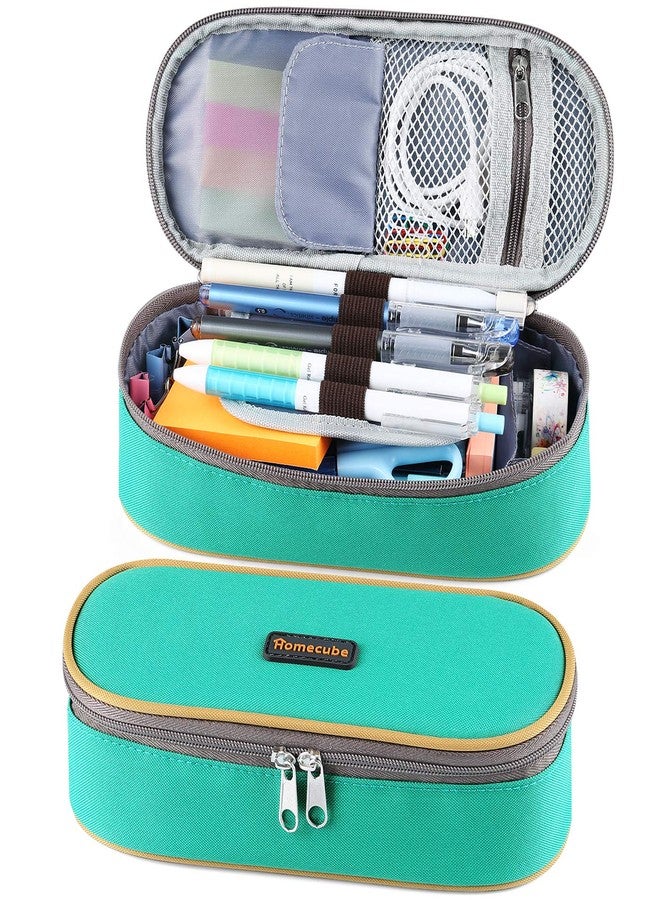Homecube Pencil Case Oxford Fabric Waterproof Pencil Bag Make-up Pen Pouch Durable Stationery Bag Pen Holder for Man & Women, Grey lining-Green - Image 1