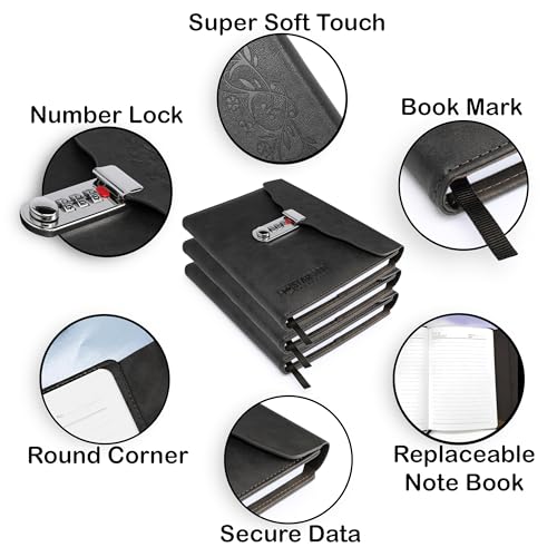 Stargood Innovation Elegant Diary with Lock Password A5 Size Soft Touch Faux Leather Cover for Secure and Sophisticated Writing 162 Pages (Sable Black) - Image 3