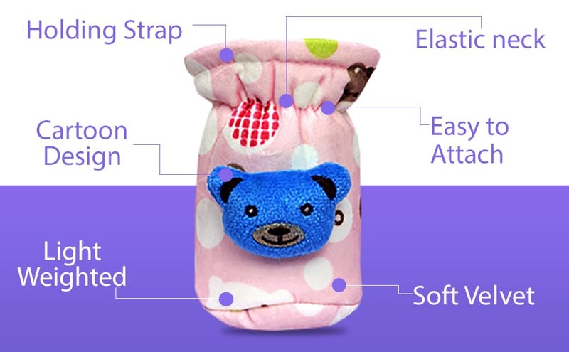 Alya The Cheeky Kidzz Baby Stretchable Soft Velvet Plush Overall Print Baby Feeding Cover With Holding Strap Suitable For 40Ml 50Ml 60Ml Feeding Broad And Narrow Neck Feeding Bottles(Pack Of 1),Pink - Image 3