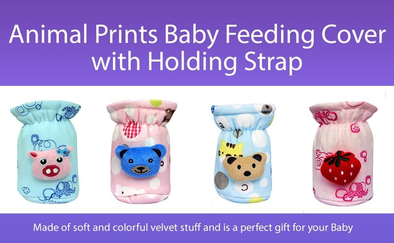 Alya The Cheeky Kidzz Baby Stretchable Soft Velvet Plush Overall Print Baby Feeding Cover With Holding Strap Suitable For 40Ml 50Ml 60Ml Feeding Broad And Narrow Neck Feeding Bottles(Pack Of 1),Pink - Image 5