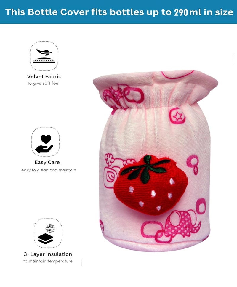 Alya The Cheeky Kidzz Baby Stretchable Soft Velvet Plush Overall Print Baby Feeding Cover With Holding Strap Suitable For 40Ml 50Ml 60Ml Feeding Broad And Narrow Neck Feeding Bottles(Pack Of 1),Pink - Image 2
