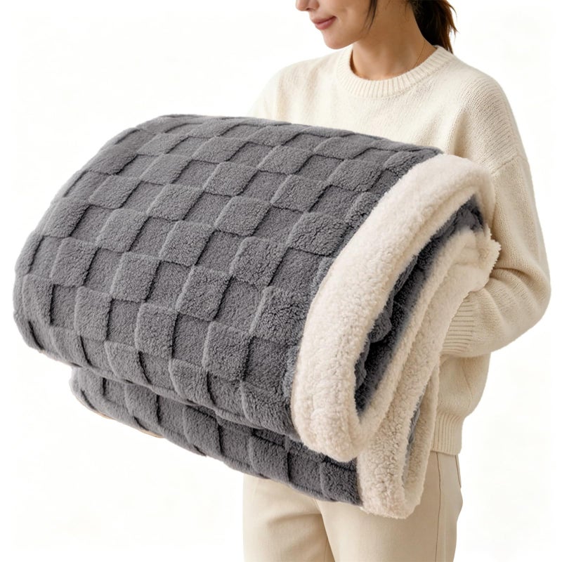 Gracelife Sherpa Throw Blanket for Couch Flannel Cozy Soft Thick Blanket for Bed Fleece Grey 60x80 Inches - Image 2