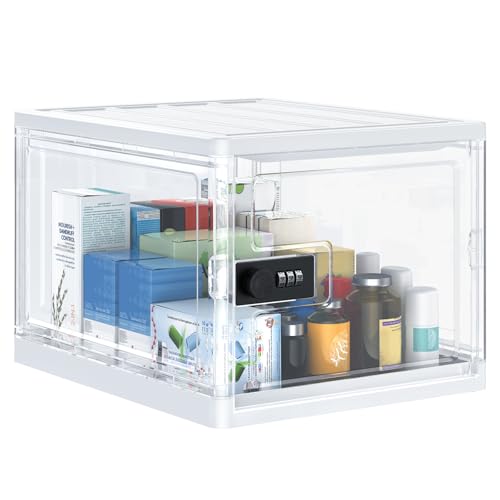 Uniclife Medicine Lock Box with Combination Lock 13 L Large Locking Medication Box Lockable Storage Box for Personal Items Phones Food & Snacks Stackable Fridge Lock Box for Home Office and School - Image 1