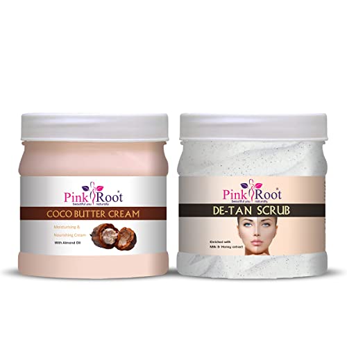 Pink Root Cocoa Butter Cream 500gm with De-Tan Scrub 500gm - Image 1