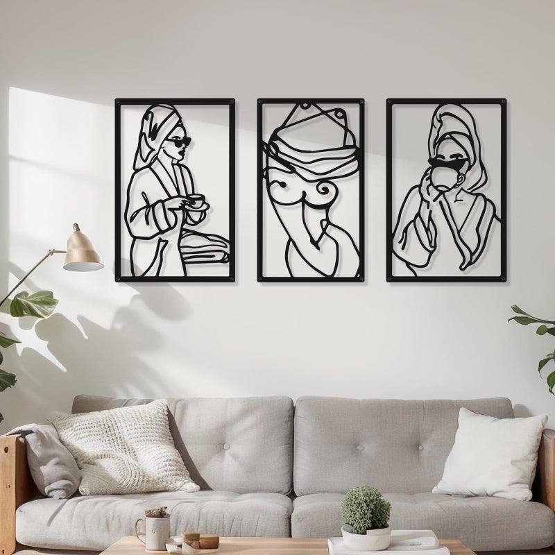 CHENGU 3 Pieces Metal Minimalist Abstract Woman Wall Art Line Drawing Wall Art Decor Single Line Female Home Hanging for Kitchen Bathroom Living Room - Image 2