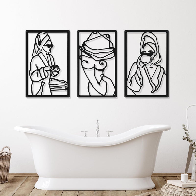CHENGU 3 Pieces Metal Minimalist Abstract Woman Wall Art Line Drawing Wall Art Decor Single Line Female Home Hanging for Kitchen Bathroom Living Room - Image 3