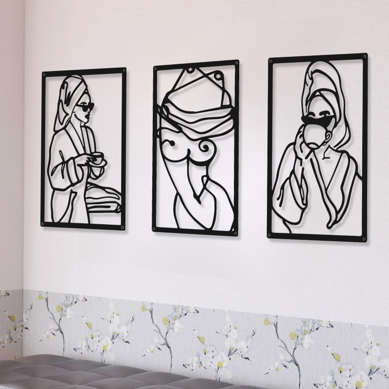CHENGU 3 Pieces Metal Minimalist Abstract Woman Wall Art Line Drawing Wall Art Decor Single Line Female Home Hanging for Kitchen Bathroom Living Room - Image 1