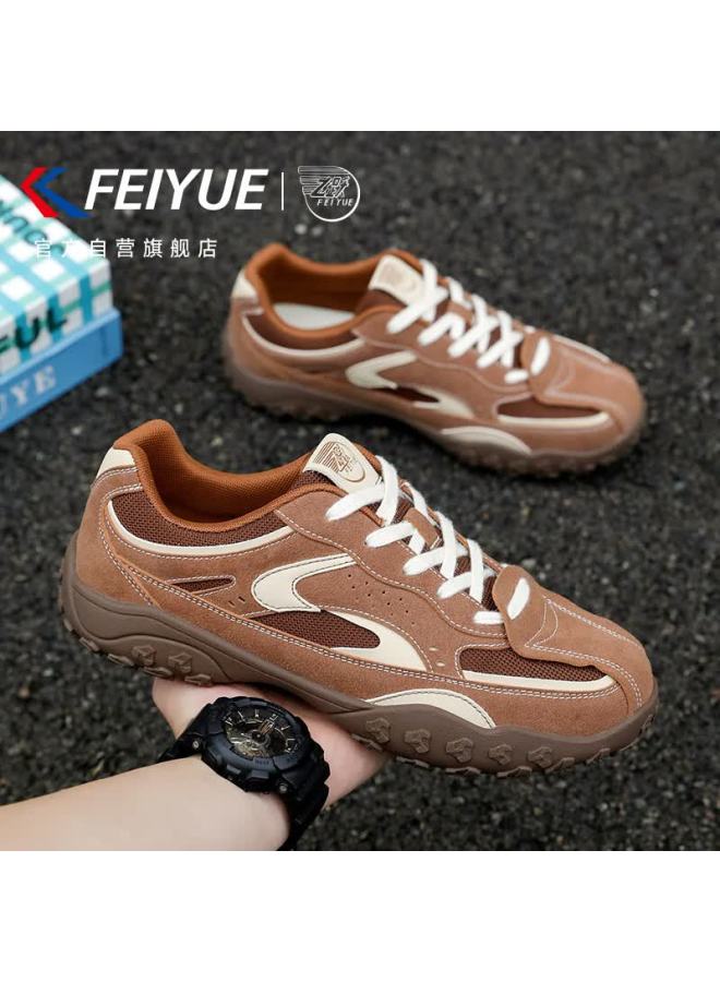 Feiyue Official Men's Sneakers Spring New Casual Thick-soled Shoes Brown Size 44