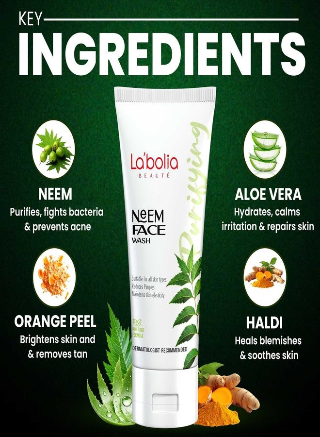 Labolia Beaute Neem Face Wash for Tanning & Pimple Reduction | Oil Control Face Cleanser | Deep Cleansing & Purifying Facewash | Removes Dirt & Excess Oil - 100g + 100g (Pack of 2) - Image 3