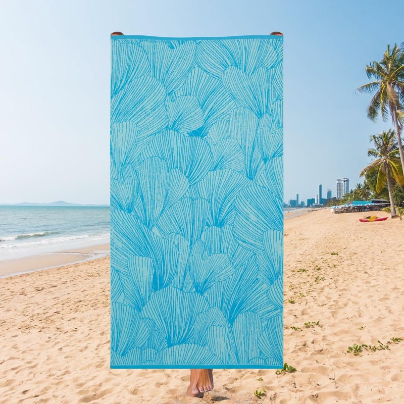 CREEVA Ginkgo Leaf Pattern Beach Towel – Ocean Blue Serenity, 105 x 180 cm - Image 1