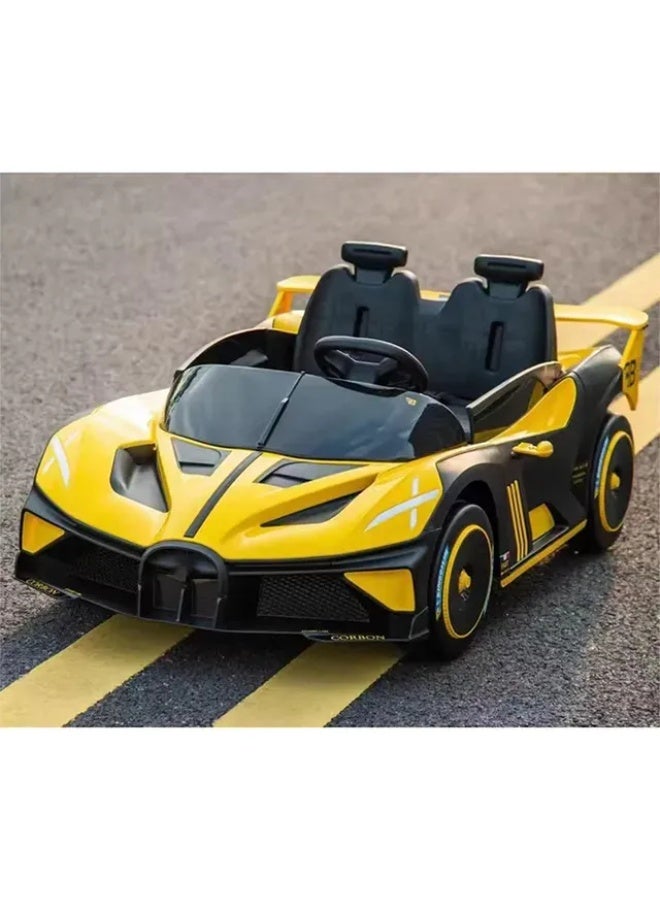 Bugatti سيارة بوجاتي بوليد 24 فولت للأطفال مع جهاز تحكم عن بُعد للوالدين - مقعدين - صفراء - Image 1