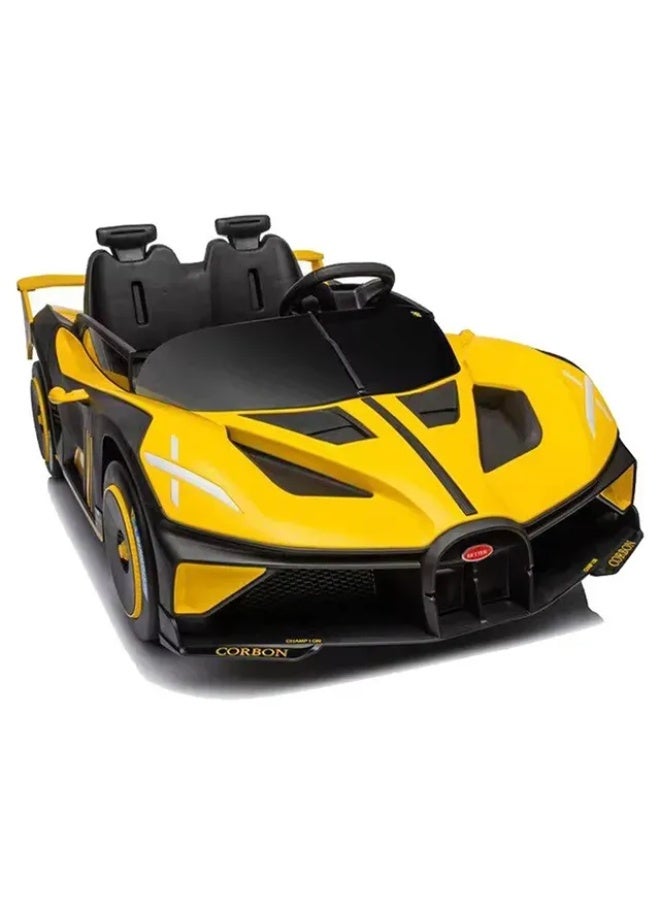 Bugatti سيارة بوجاتي بوليد 24 فولت للأطفال مع جهاز تحكم عن بُعد للوالدين - مقعدين - صفراء - Image 2