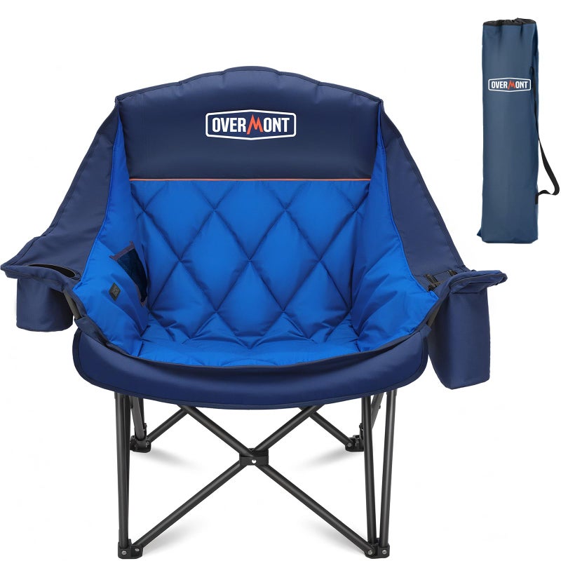 Overmont Oversized Camping Chair for Adults - 400lbs Support Heavy Duty Padded Folding Chair with Cooling Bag Cup Holder Side Pocket Carry Bag - Comfortable Portable for Outdoor Garden Sports Beach - Image 1