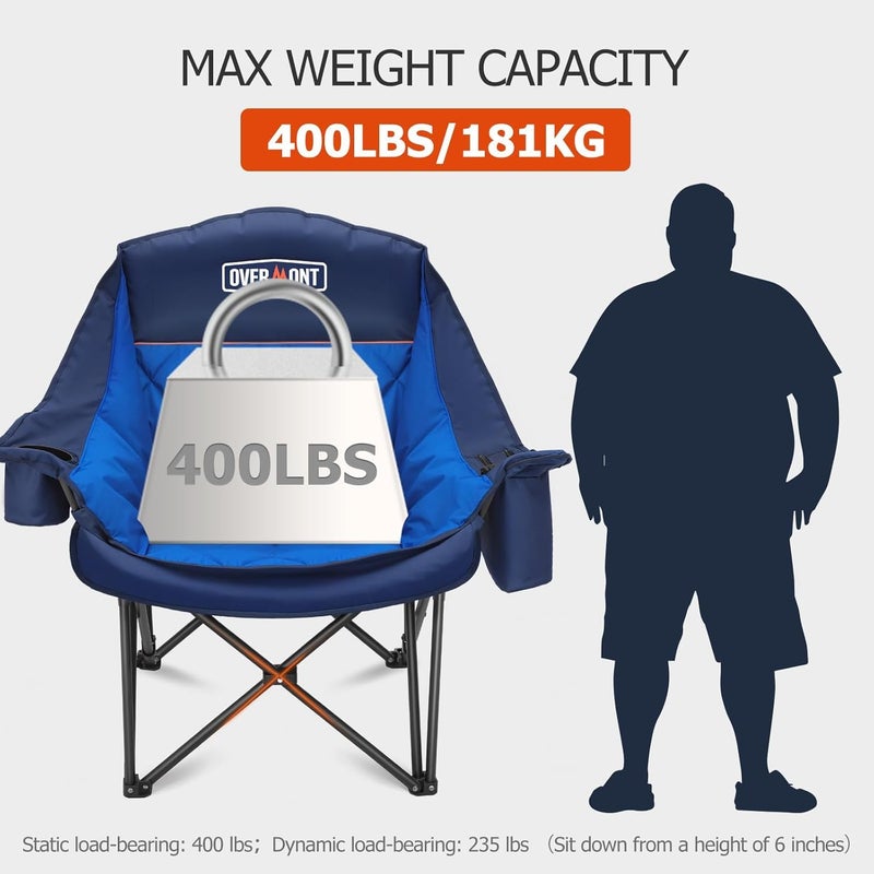 Overmont Oversized Camping Chair for Adults - 400lbs Support Heavy Duty Padded Folding Chair with Cooling Bag Cup Holder Side Pocket Carry Bag - Comfortable Portable for Outdoor Garden Sports Beach - Image 4