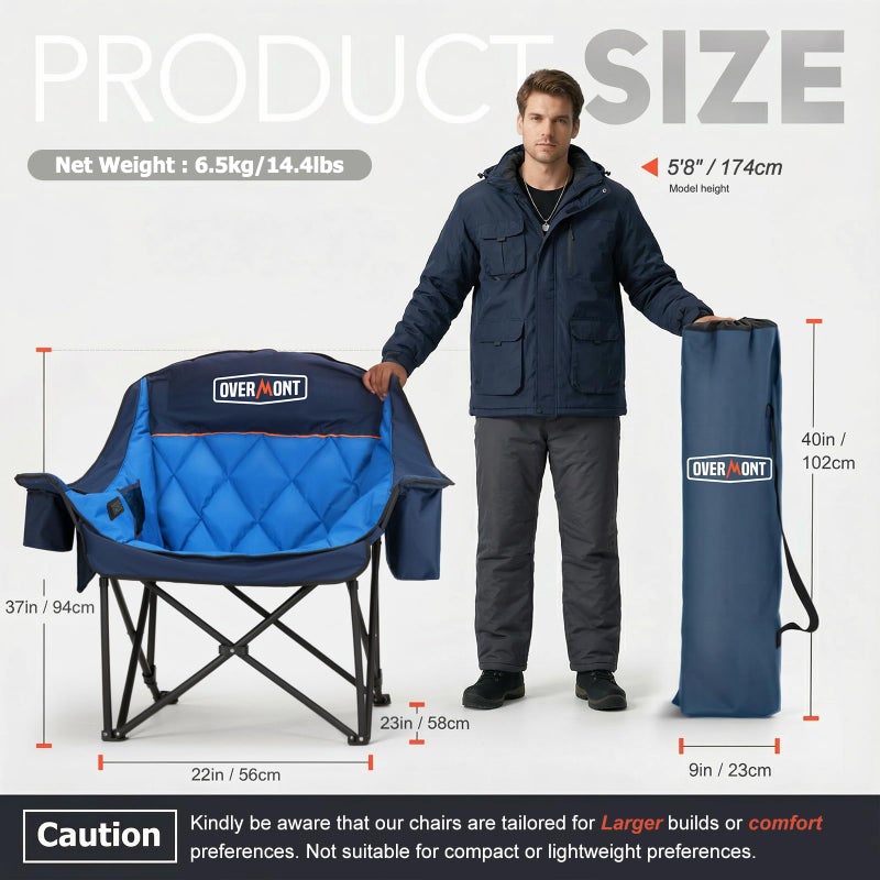 Overmont Oversized Camping Chair for Adults - 400lbs Support Heavy Duty Padded Folding Chair with Cooling Bag Cup Holder Side Pocket Carry Bag - Comfortable Portable for Outdoor Garden Sports Beach - Image 3