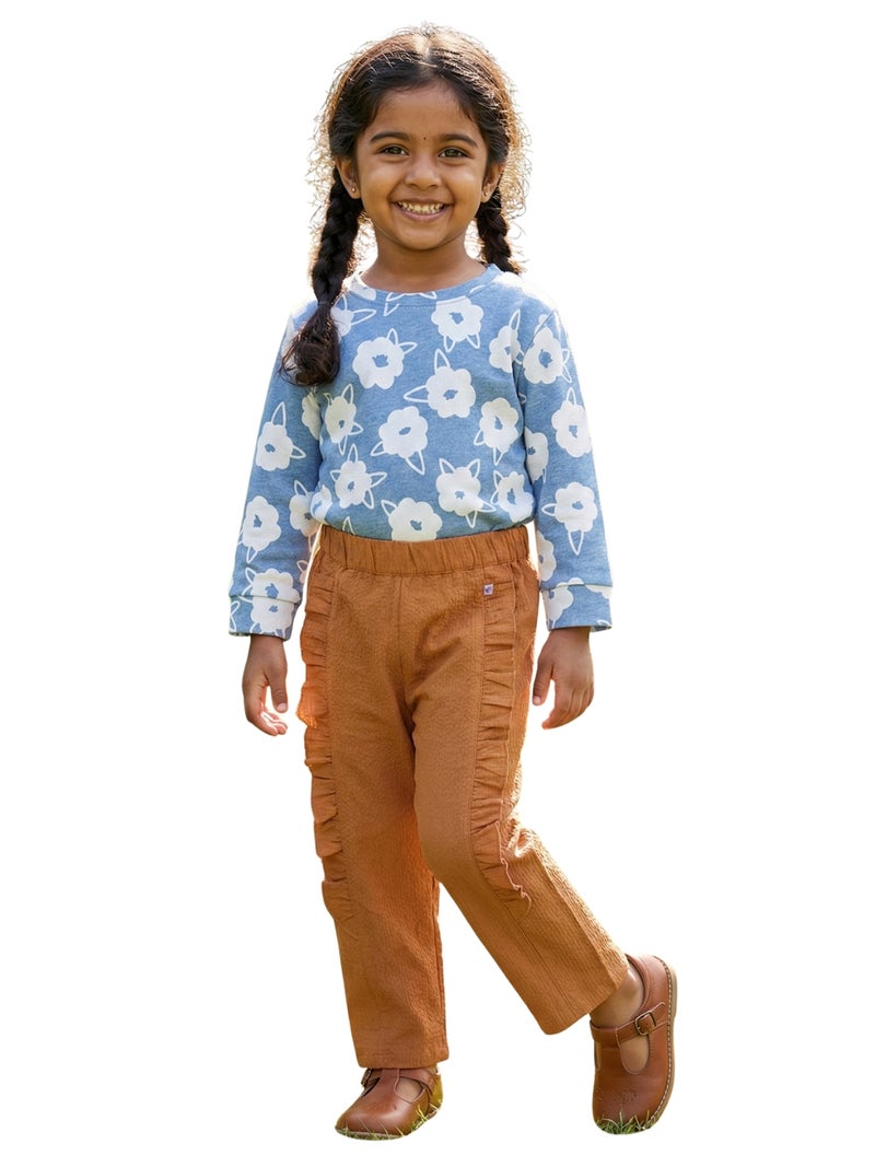 Pranava Organic Cotton Textured Pants for Girls - Marigold - Image 5