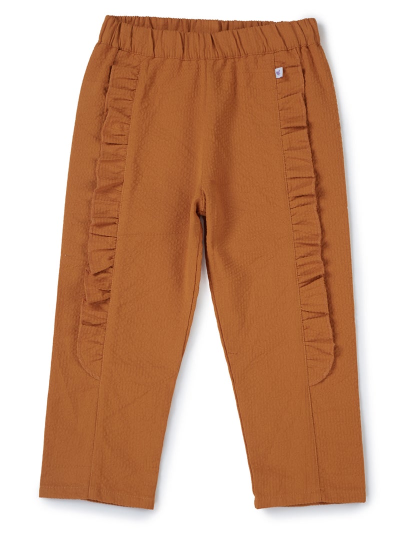 Pranava Organic Cotton Textured Pants for Girls - Marigold - Image 2