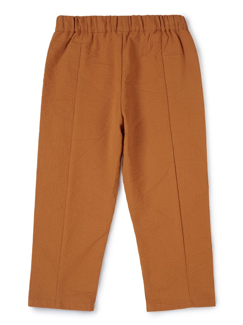 Pranava Organic Cotton Textured Pants for Girls - Marigold - Image 3