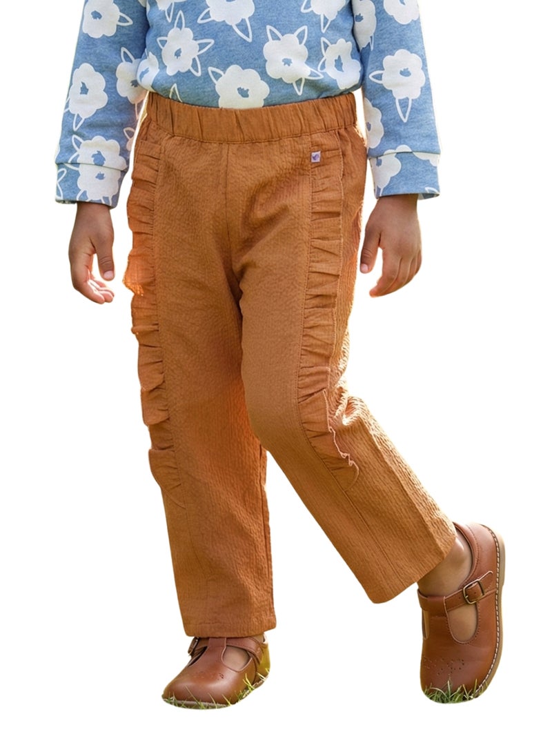 Pranava Organic Cotton Textured Pants for Girls - Marigold - Image 1