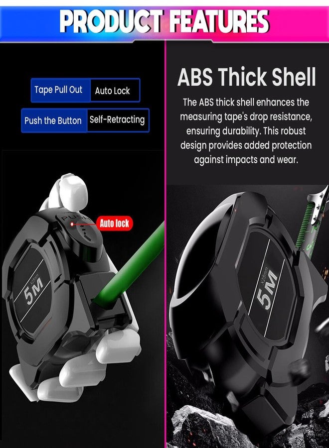 Peace Tech 5 Meter Measuring Tape with Auto-Locking and Retracting Feature, Heavy Duty Unbreakable ABS Case with Belt Clip- One-Man Operation, Measure in Inch & Centimeters. - Image 5