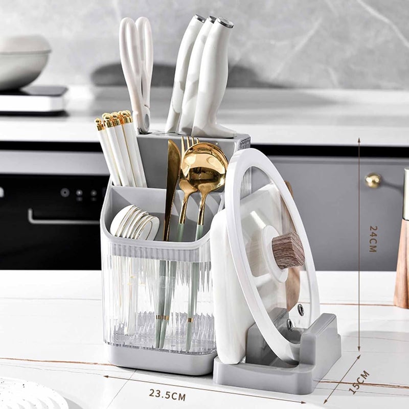 Multi-Compartment Kitchen Utensil Holder With Drain Base - Cutlery Organizer for Forks, Knives, Chopsticks & Tools  - Image 3