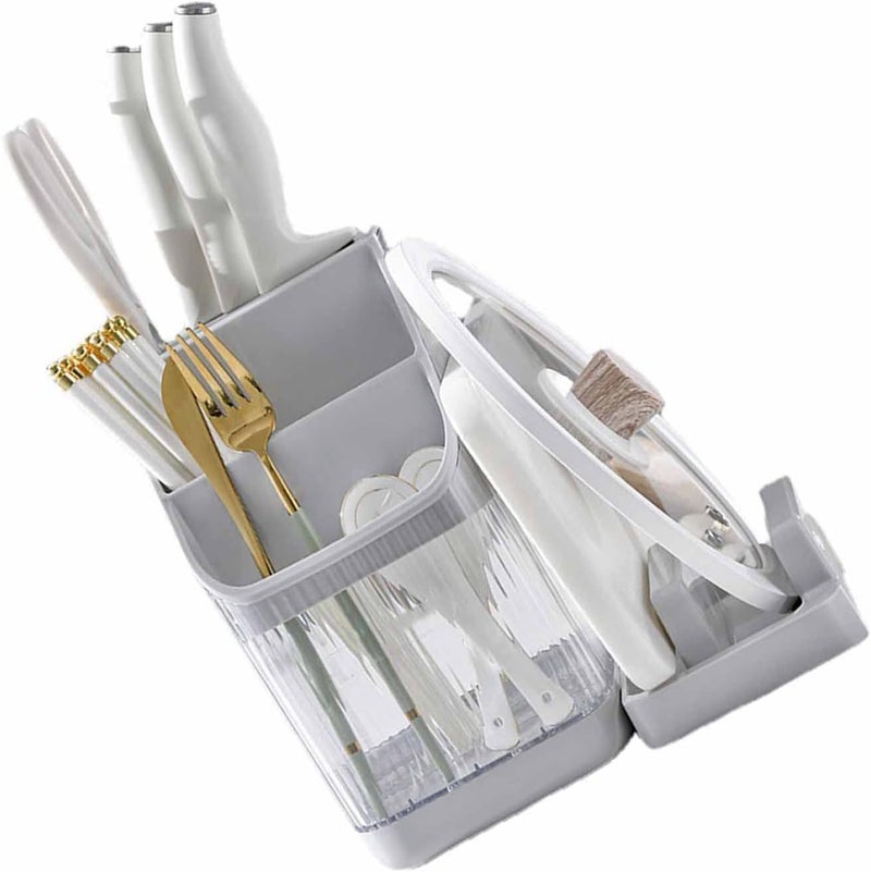 Multi-Compartment Kitchen Utensil Holder With Drain Base - Cutlery Organizer for Forks, Knives, Chopsticks & Tools  - Image 2