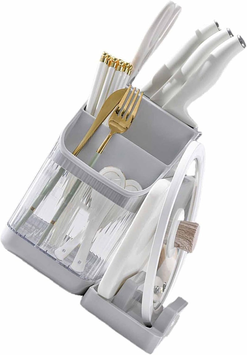 Multi-Compartment Kitchen Utensil Holder With Drain Base - Cutlery Organizer for Forks, Knives, Chopsticks & Tools  - Image 5