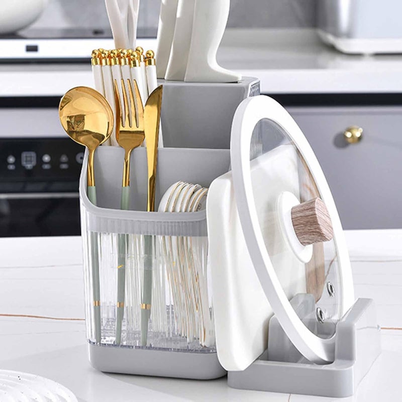 Multi-Compartment Kitchen Utensil Holder With Drain Base - Cutlery Organizer for Forks, Knives, Chopsticks & Tools  - Image 4