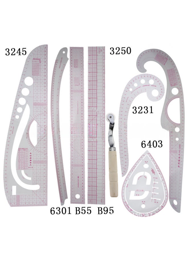 ثام مسطرة الملابس، مسطرة القص، مسطرة كم القفص، مسطرة المنحنيات، مسطرة قوس الأزرار، مجموعة مساطر - Image 1