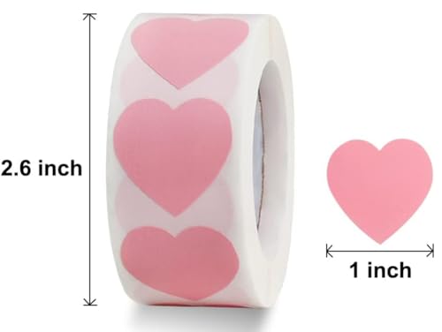 CHIMNE 1000PCS Pink Heart Sticker,1 Inch Love Heart Shaped Small Envelopes Sealing Stickers for Kids Reward,Mothers' Day,Valentine's Day,Christmas Gift,Award Charts,Wedding Invitaion, Birthday Party - Image 2