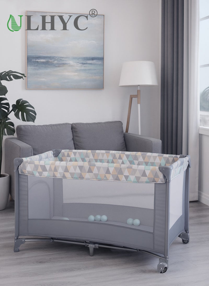 ULHYC 2 In 1 Baby Crib, Portable Playard, Foldable Travel Bed Playpen, Travel Crib Nursery Center for Infant with Comfortable Mattress and Carry Bag - Image 1