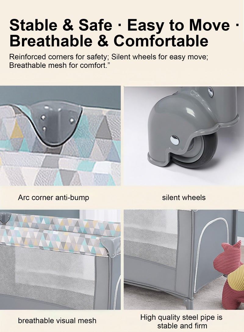 ULHYC 2 In 1 Baby Crib, Portable Playard, Foldable Travel Bed Playpen, Travel Crib Nursery Center for Infant with Comfortable Mattress and Carry Bag - Image 4