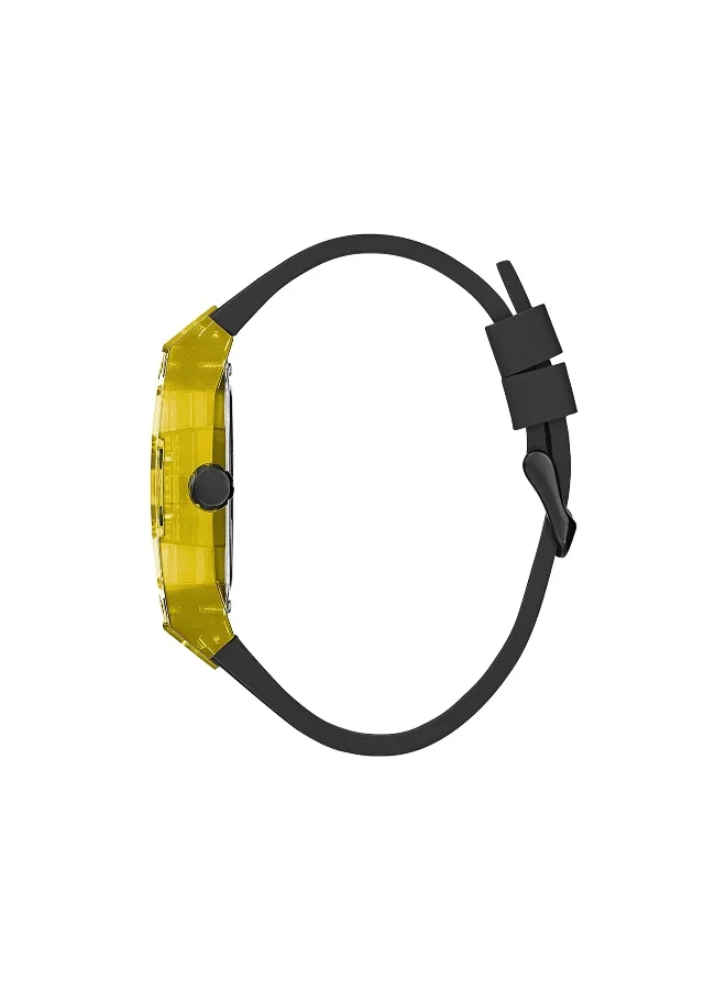 جس Guess Men's Black Chronograph Watch with Yellow Accents