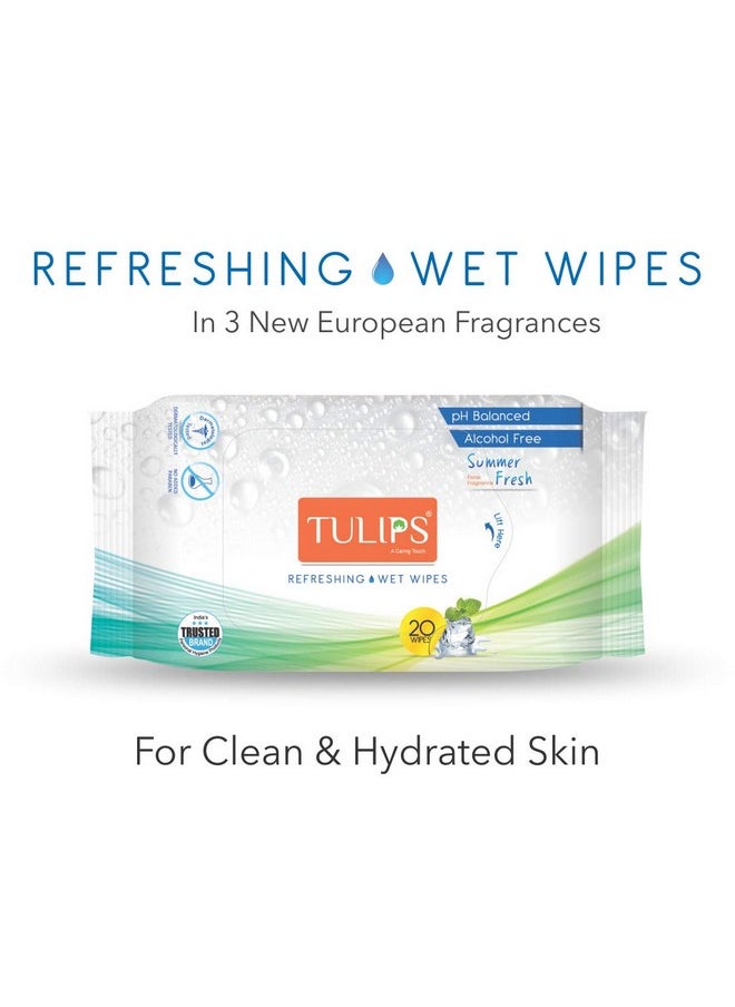 Tulips Refreshing Wet Wipes - Summer Fresh With Green Tea Leaf Extract (Pack Of 3)  - Image 2