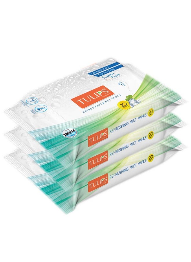 Tulips Refreshing Wet Wipes - Summer Fresh With Green Tea Leaf Extract (Pack Of 3)  - Image 1