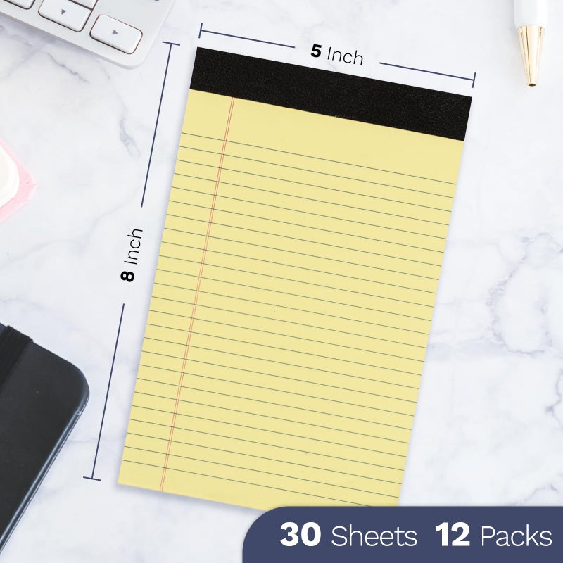 Goefun 12 Pack Yellow Note Pads 5x8, Small Legalpads 5x8 Yellow for Office, Perforated College Ruled Writing Pads - 30 Sheets Samll Notepad - Image 2