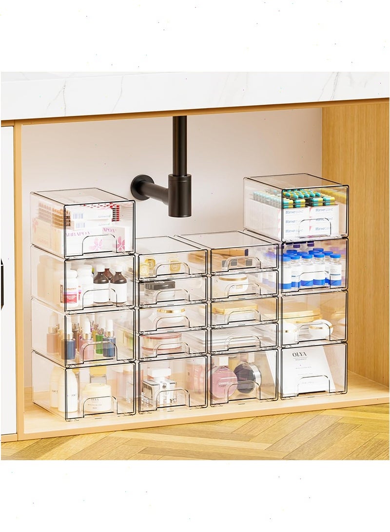 يواوليتي 4-حزم أدراج لتنظيم مستحضرات التجميل – منظم تخزين شفاف قابل للتكديس لمستحضرات التجميل والحمام والمرآة والمطبخ وتحت الحوض | تنظيم المنزل والمخزن - Image 5