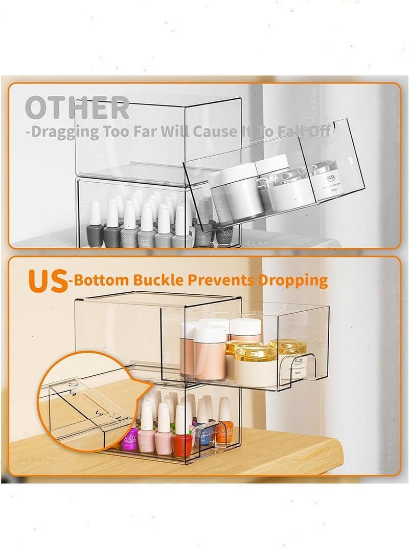يواوليتي 4-حزم أدراج لتنظيم مستحضرات التجميل – منظم تخزين شفاف قابل للتكديس لمستحضرات التجميل والحمام والمرآة والمطبخ وتحت الحوض | تنظيم المنزل والمخزن - Image 2