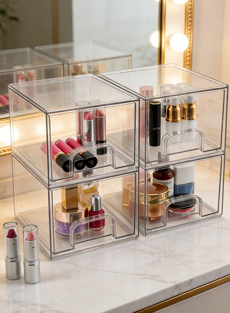 يواوليتي 4-حزم أدراج لتنظيم مستحضرات التجميل – منظم تخزين شفاف قابل للتكديس لمستحضرات التجميل والحمام والمرآة والمطبخ وتحت الحوض | تنظيم المنزل والمخزن - Image 1