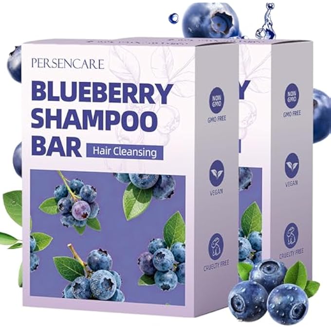 2 Pcs Blueberry Fields Shampoo Bar for Men and Women Hair Thinning, Dry & Frizz, 2 In 1 Shampoo & Conditioner Natural Hydrating Solid Hair Cleanser Soap with Blueberry Extract for All Hair Type