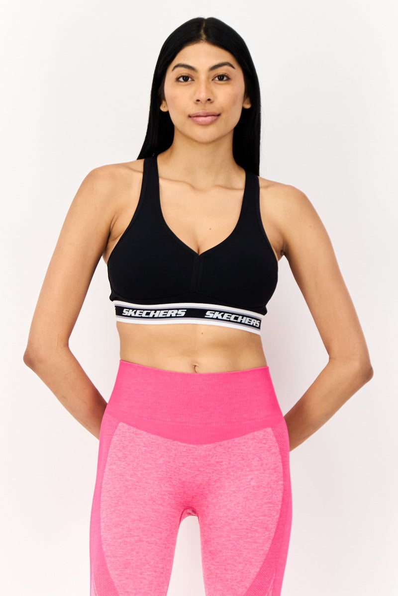 SKECHERS Women Brand Logo Padded Sports Bra, Black - Image 1