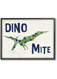 Stupell Industries Stupell Industries Dino Mite Blue Green Dinosaur Kids Word, Design by Artist Daphne Polselli Wall Art, 11 x 1.5 x 14, Black Framed  - Image 1