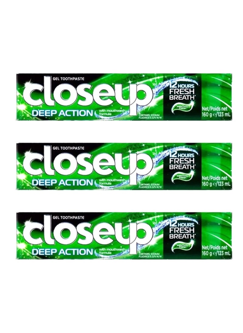 Closeup Pack Of 3 Deep Action Gel Toothpaste Menthol Fresh 160g  - Image 1