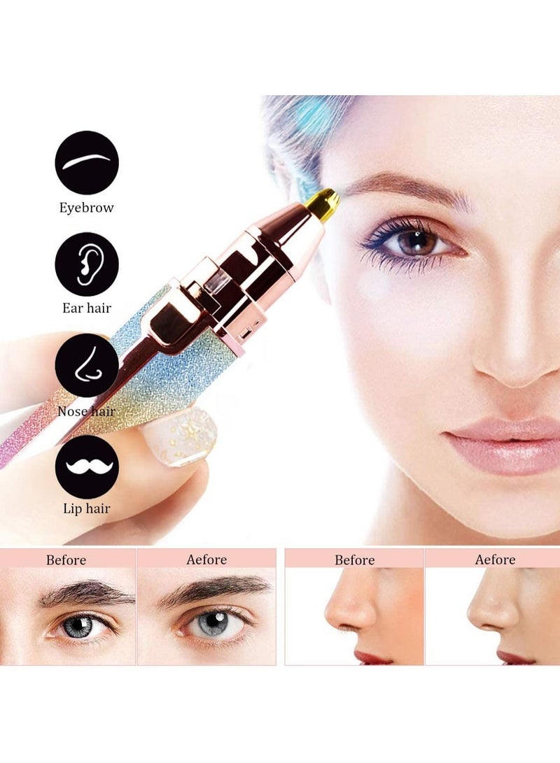 2 in 1 Eyebrow Trimmer & Facial Hair Remover for Women, Rechargeable Eyebrow Razor and Painless Hair Removal, Hair Trimmer and Body Shaver for Lips Nose Face with Two Replacement Heads & LED Light - Image 3