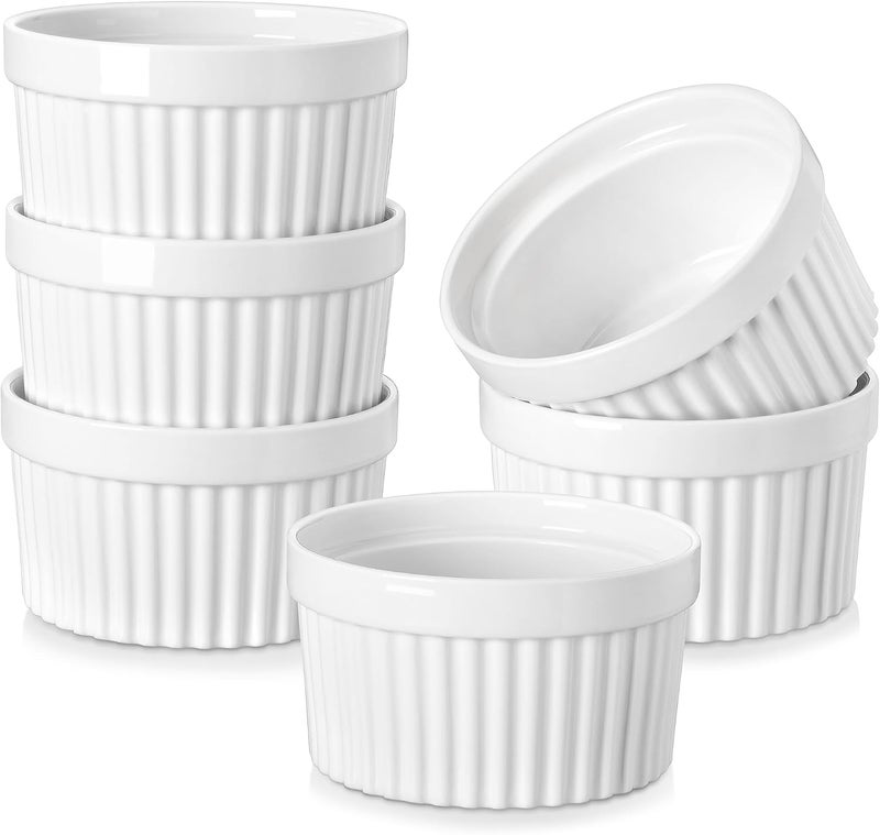 MALACASA , Ramekin Series, Set of 6 Creme Brulee Dishes, 380ml Souffle Moulds for Baking, Oven-safe Souffle Moulds, Ovenproof Creme Brulee Bowls, Mini Casserole Dish 11.5x6.5cm White - Image 1