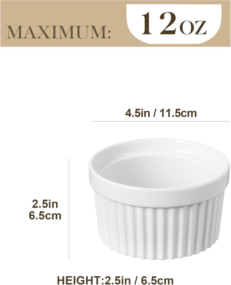 MALACASA , Ramekin Series, Set of 6 Creme Brulee Dishes, 380ml Souffle Moulds for Baking, Oven-safe Souffle Moulds, Ovenproof Creme Brulee Bowls, Mini Casserole Dish 11.5x6.5cm White - Image 2